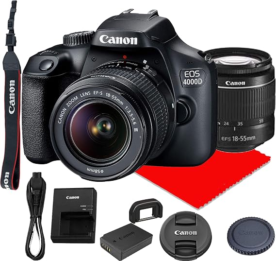 Canon EOS 4000D DSLR Camera w/Canon EF-S 18-55mm F/3.5-5.6 III Zoom Lens