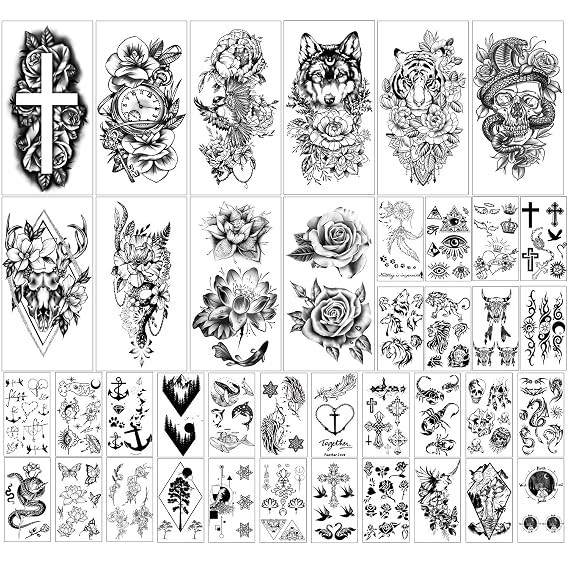 Yazhiji 40 sheets large sexy flowers collection waterproof temporary tattoos lasting fake tattoos for women and girls