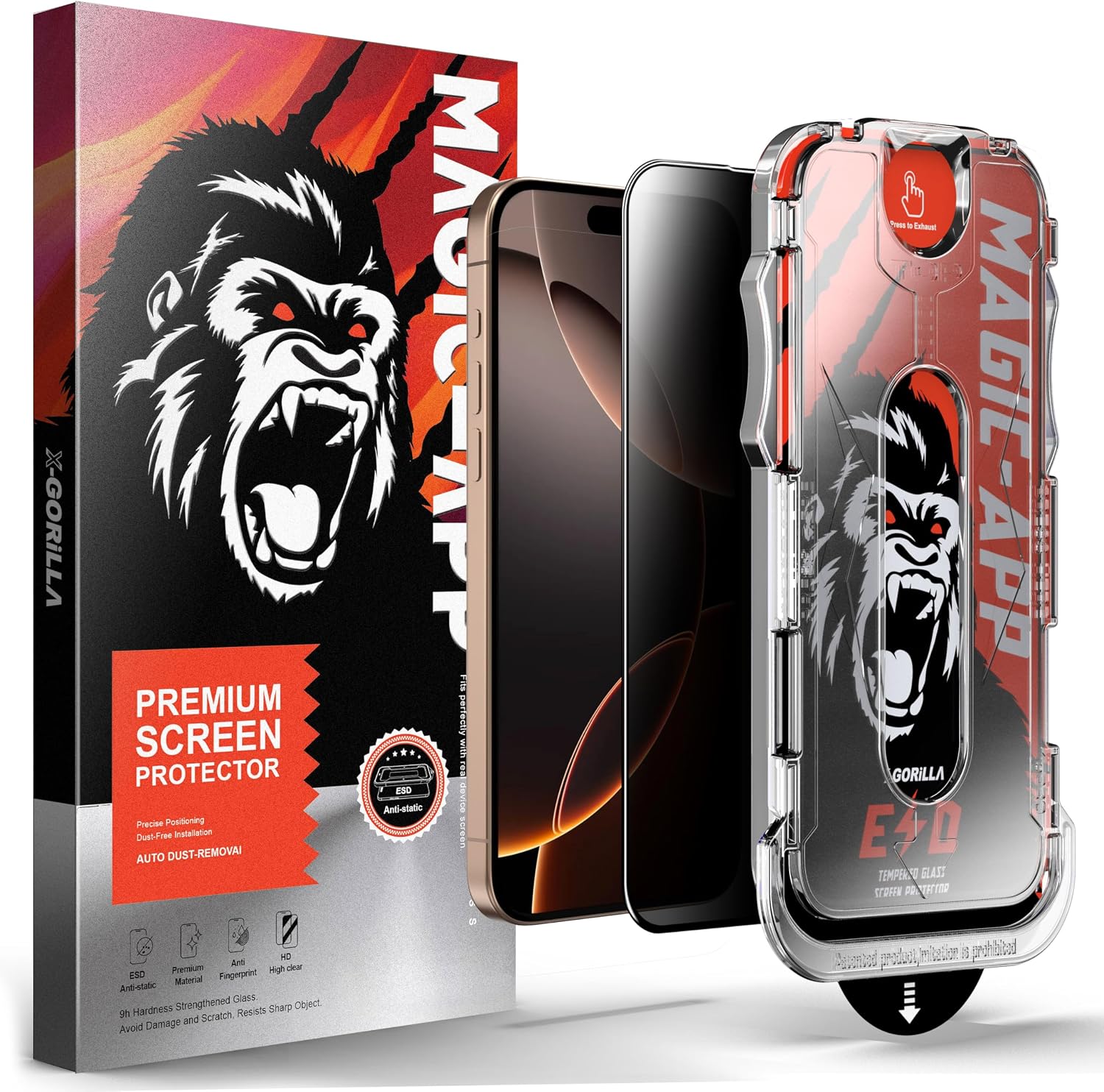 Klasse X-Gorilla iPhone 1516 Ghost Screen Protector | Privacy Filtered & 9H Unbreakable | Full Coating Dust-Free Application
